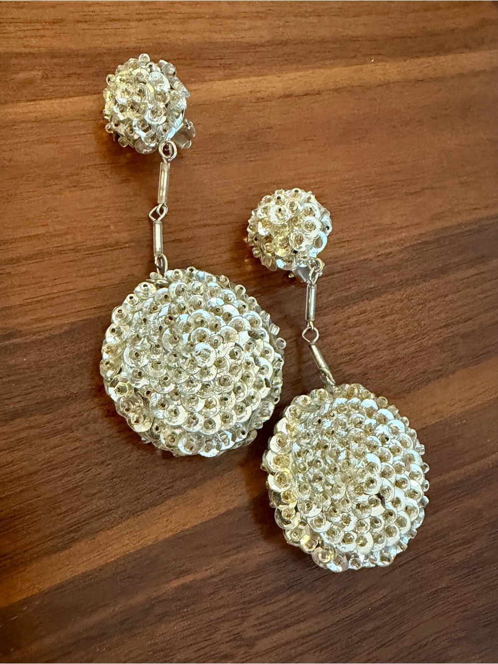 Vintage Silver Sequin Disco Drop Earrings